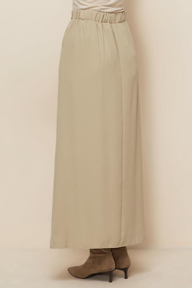 Tesettür giyim BEJ KEMERLİ ETEK 60706 - ALVİNA