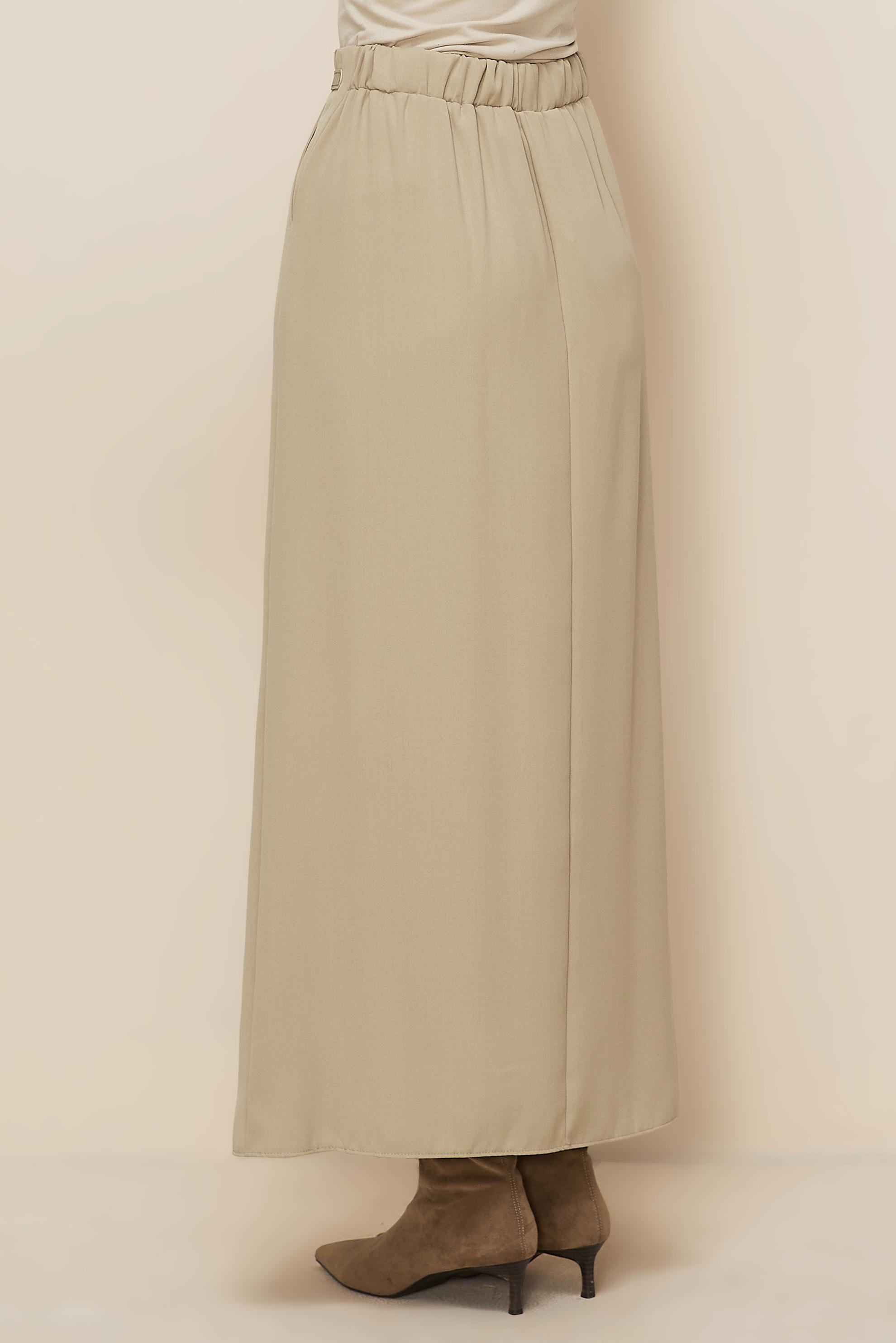 Tesettür giyim BEJ KEMERLİ ETEK 60706