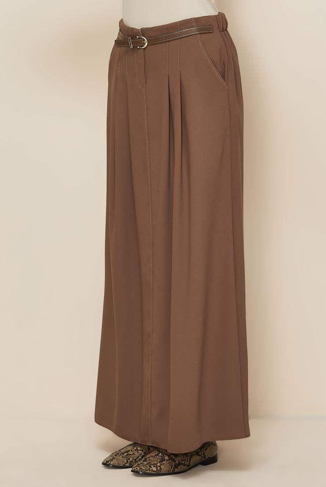 Tesettür giyim KAHVE KEMERLİ ETEK 60706 - ALVİNA