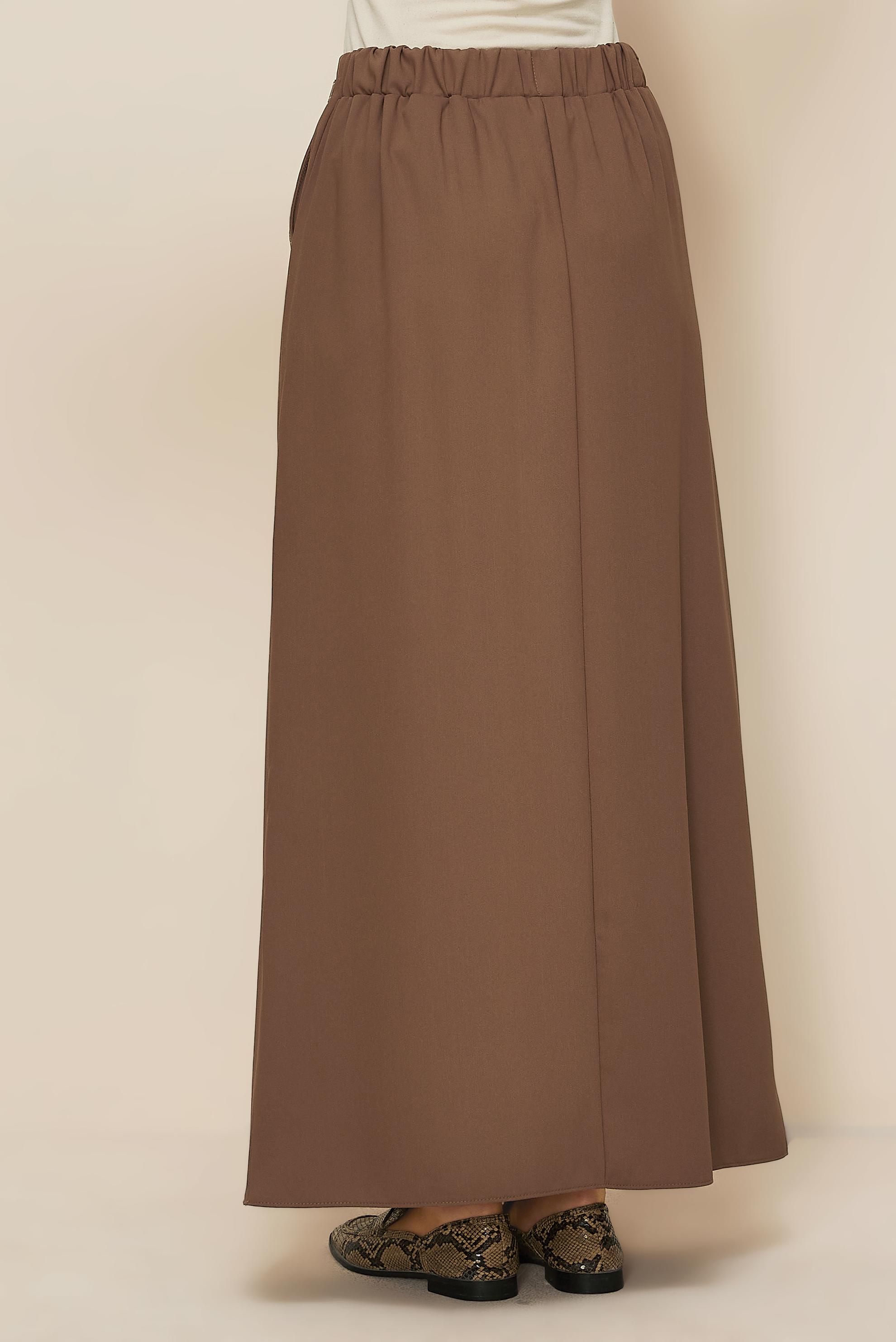 Tesettür giyim KAHVE KEMERLİ ETEK 60706