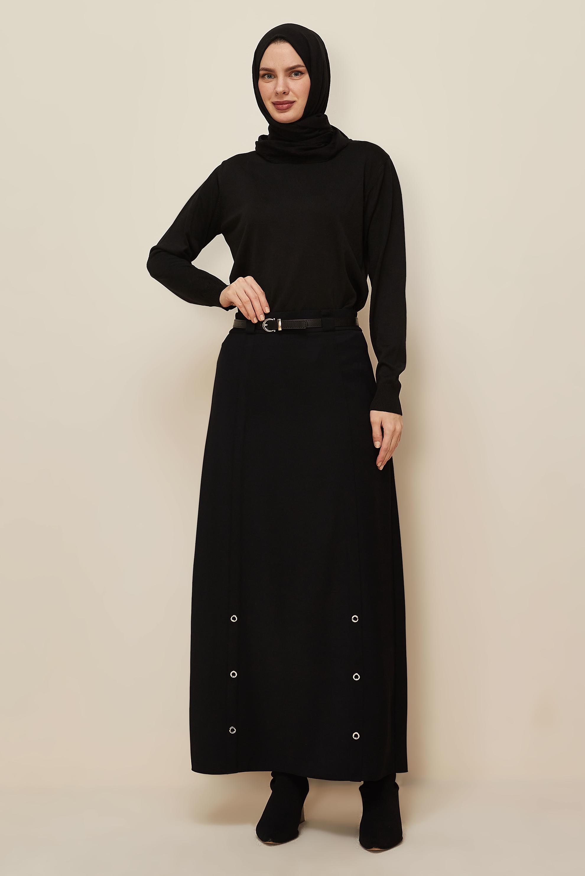 Hijab clothing BLACK EYELET DETAILED SKIRT 60707