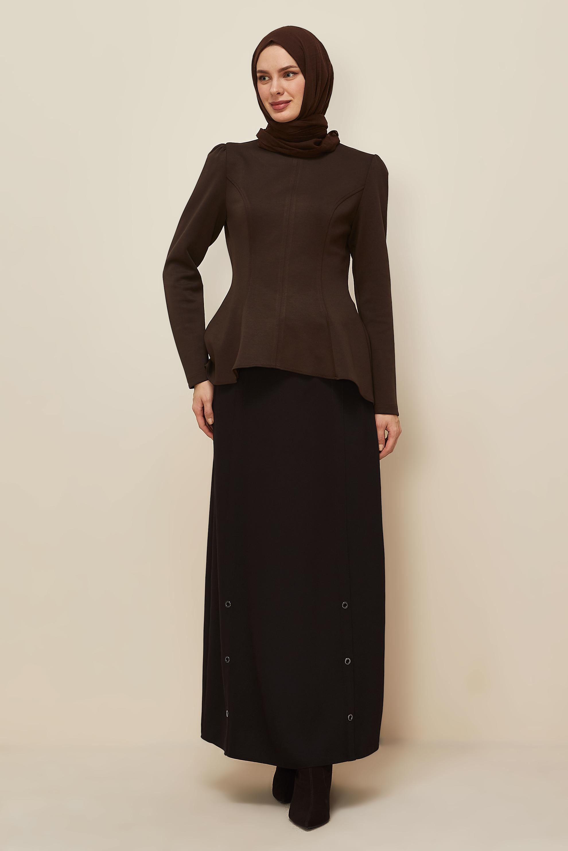 Hijab clothing BROWN EYELET DETAILED SKIRT 60707