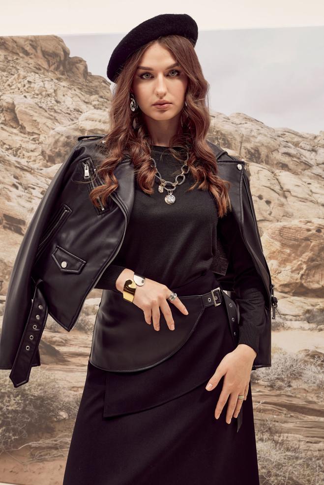 Hijab clothing BLACK BELTED SKIRT 60708 - ALVİNA