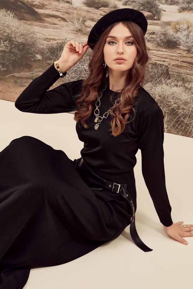 Hijab clothing BLACK BELTED SKIRT 60708 - ALVİNA