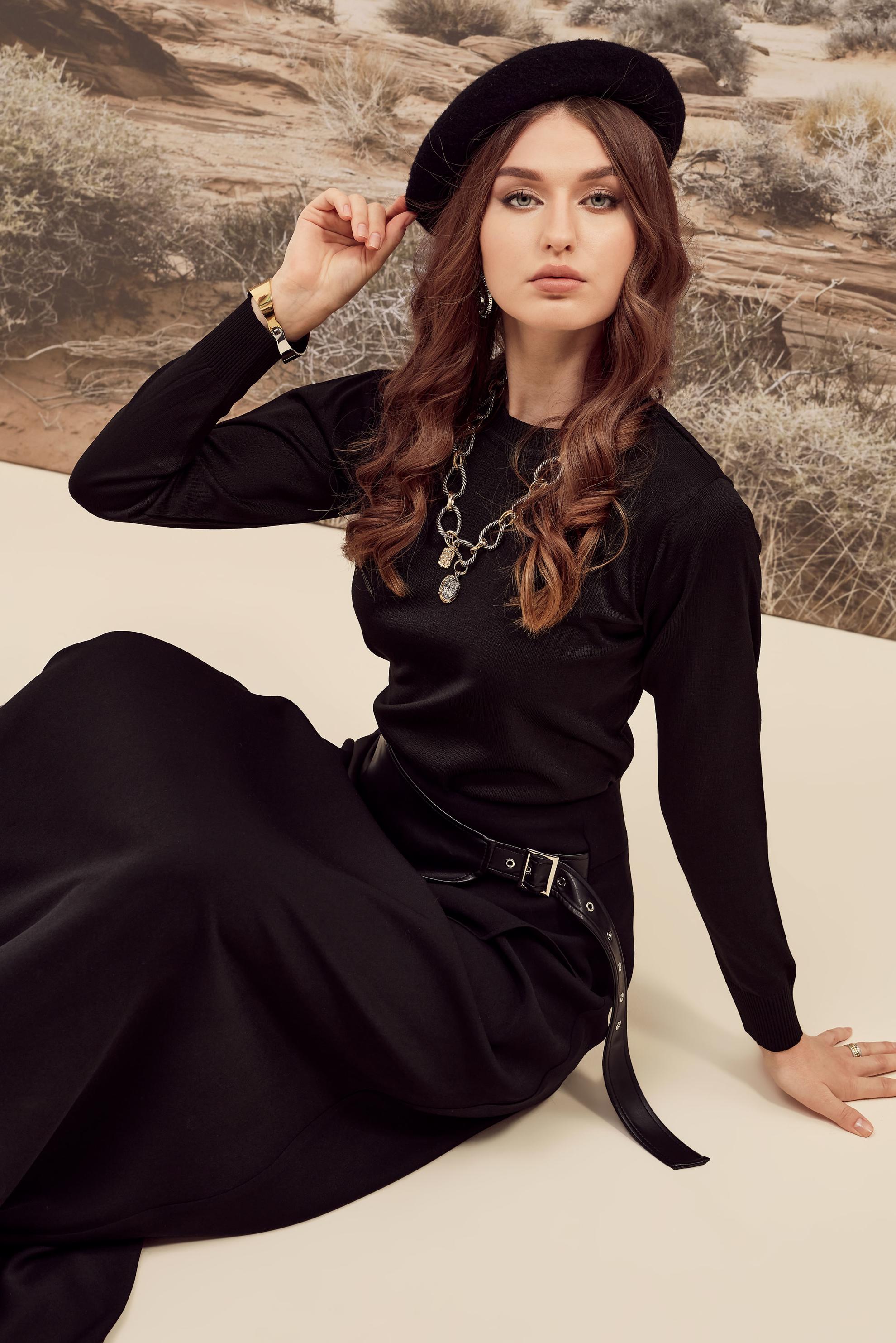 Tesettür giyim SİYAH KEMERLİ ETEK 60708