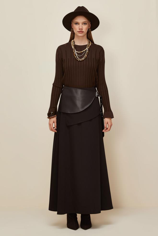 Hijab clothing BROWN BELTED SKIRT 60708 - ALVİNA