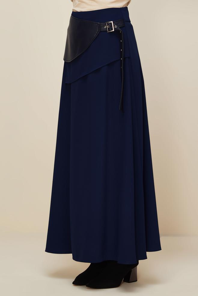 Hijab clothing NAVY BLUE BELTED SKIRT 60708 - ALVİNA