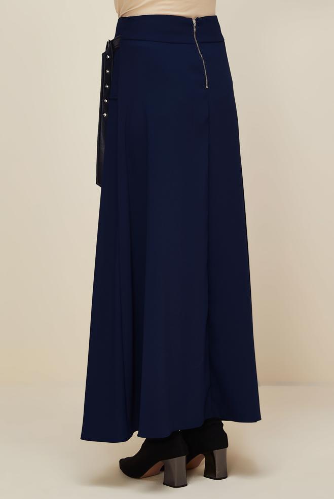 Hijab clothing NAVY BLUE BELTED SKIRT 60708 - ALVİNA