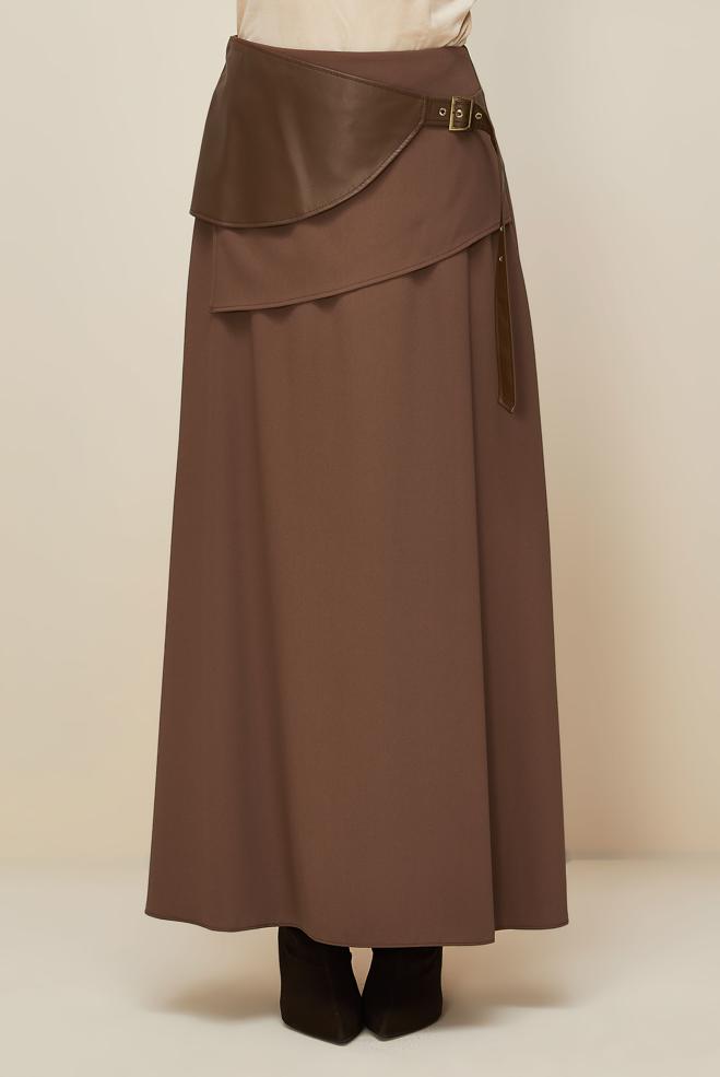 Hijab clothing BROWN BELTED SKIRT 60708 - ALVİNA