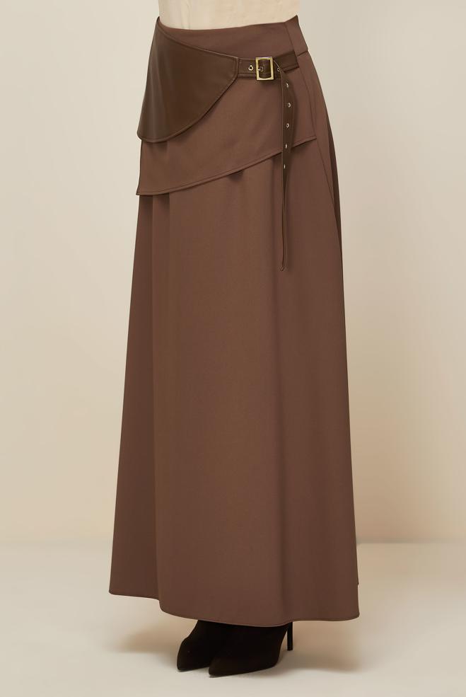 Hijab clothing BROWN BELTED SKIRT 60708 - ALVİNA