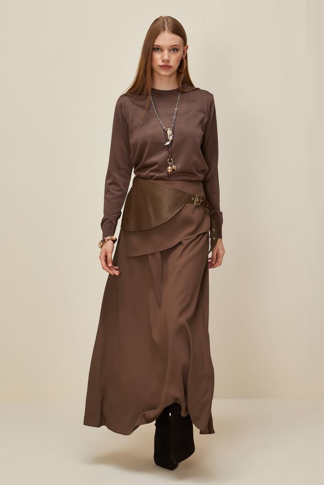 Hijab clothing BROWN BELTED SKIRT 60708 - ALVİNA