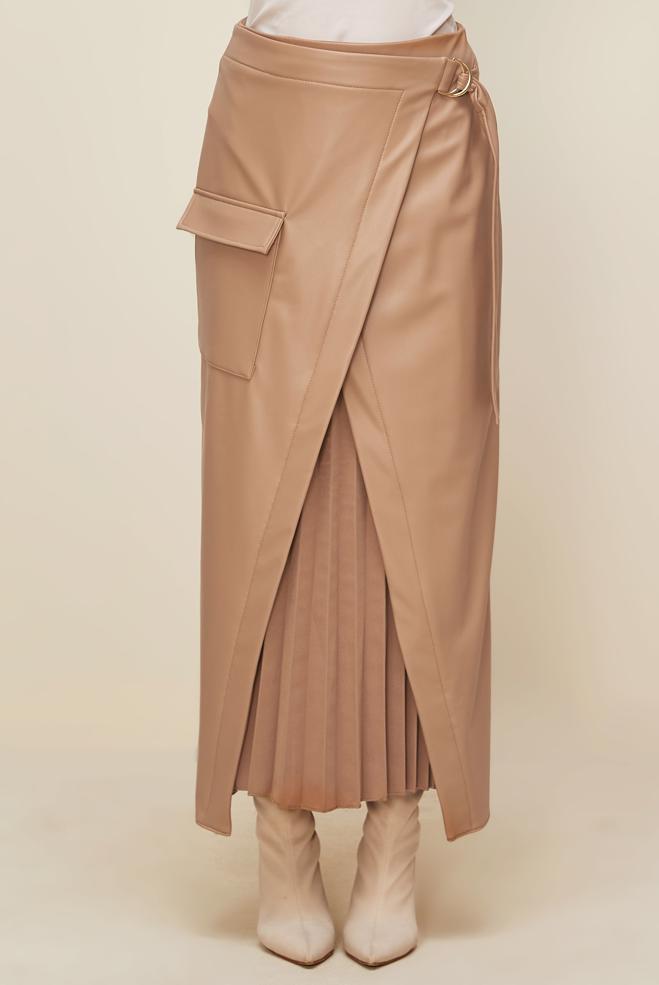 Hijab clothing BEIGE FAUX-LEATHER SKIRT 60709 - ALVİNA