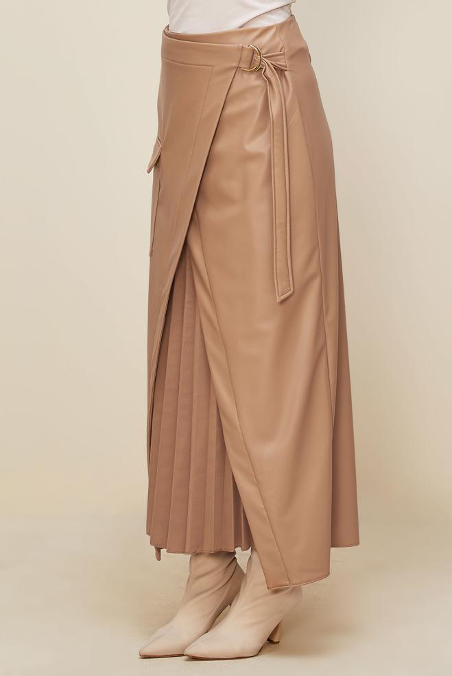 Hijab clothing BEIGE FAUX-LEATHER SKIRT 60709 - ALVİNA