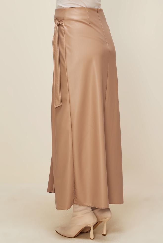 Hijab clothing BEIGE FAUX-LEATHER SKIRT 60709 - ALVİNA