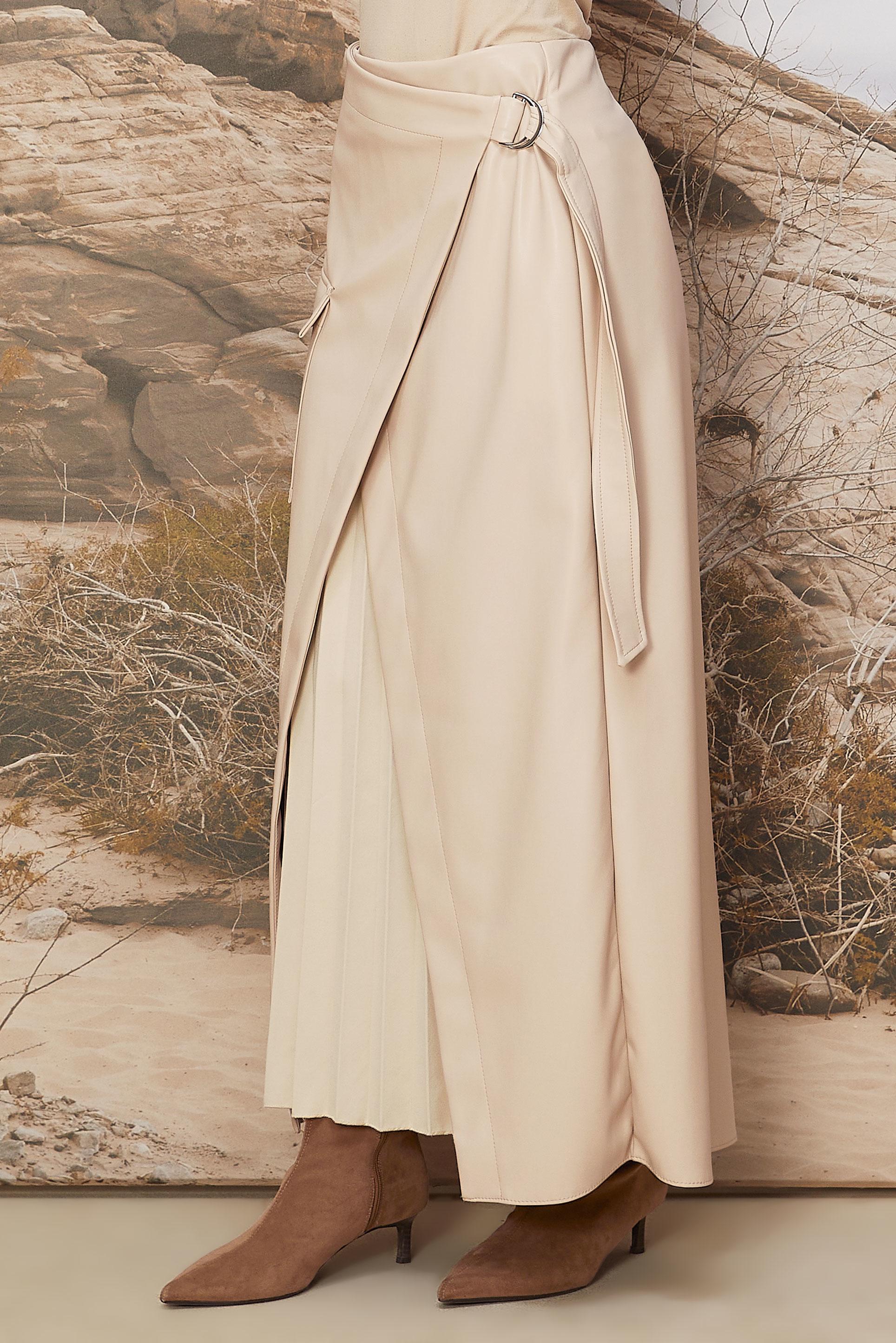 Tesettür giyim BEJ SUNİ DERİ ETEK 60709