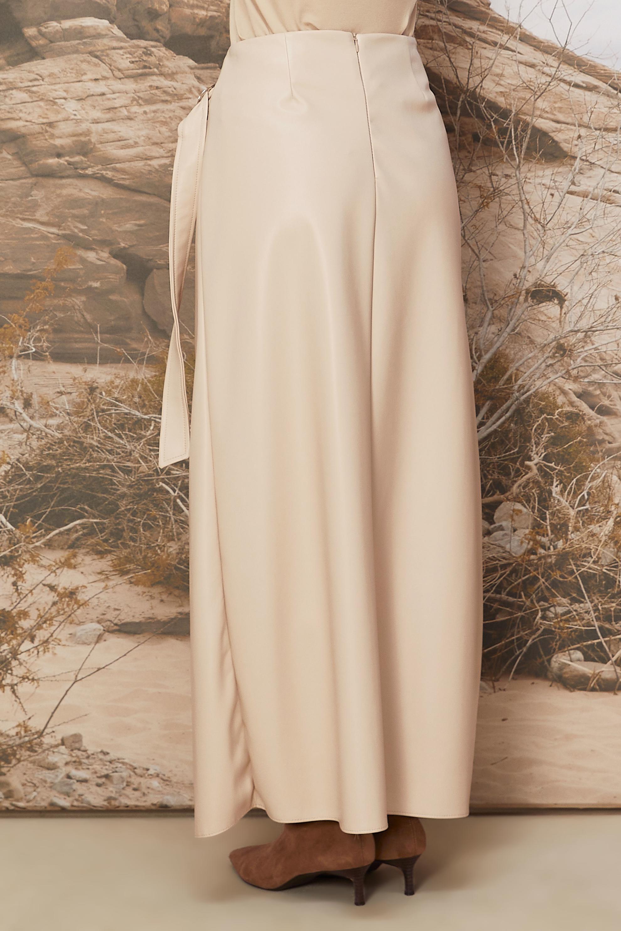 Tesettür giyim BEJ SUNİ DERİ ETEK 60709