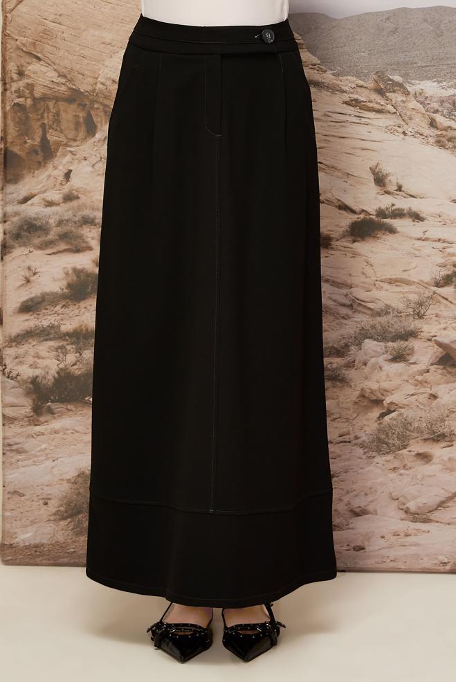 Hijab clothing BLACK BUTTON DETAILED SKIRT 60710 - ALVİNA