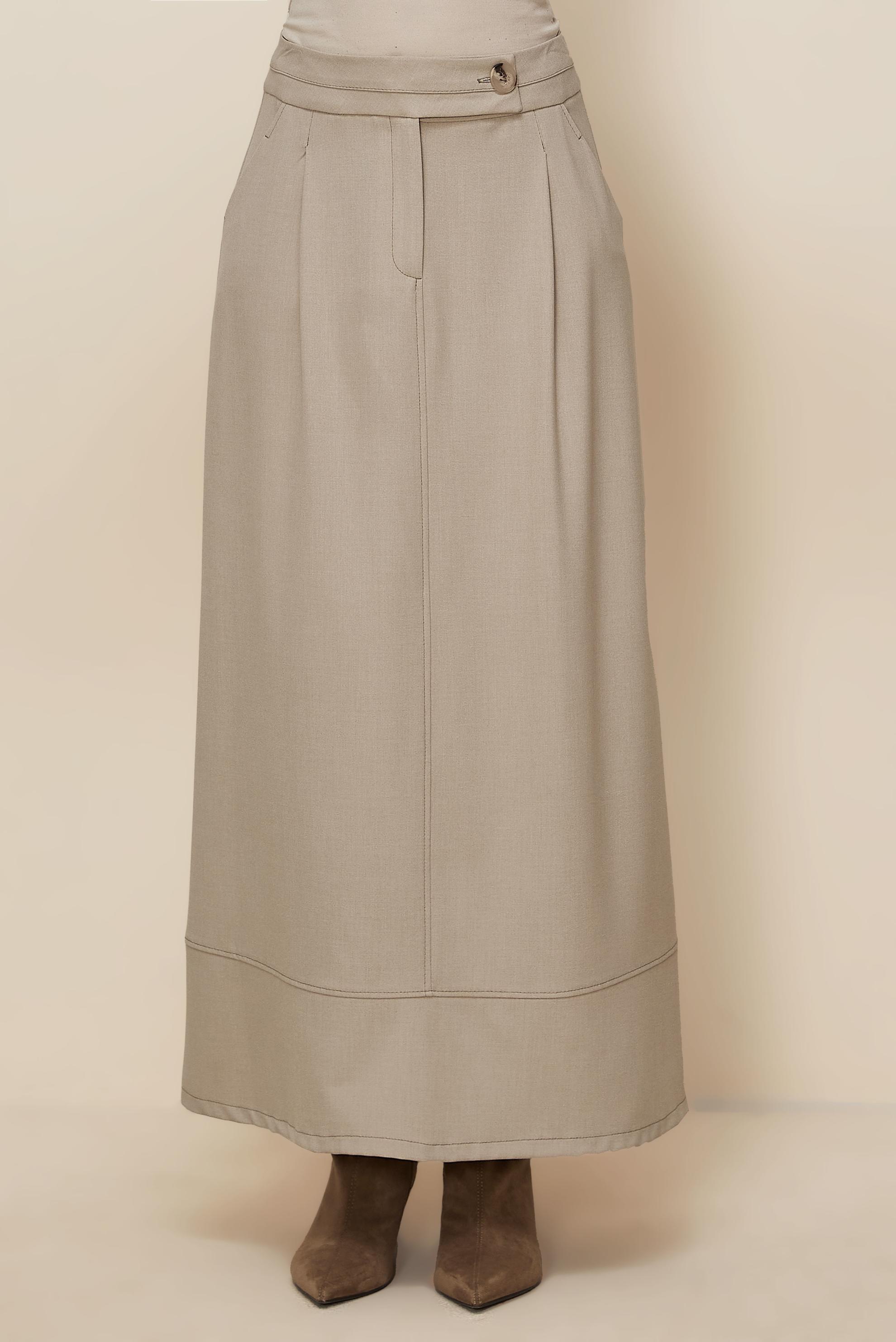 Tesettür giyim BEJ DÜĞMELİ ETEK 60710