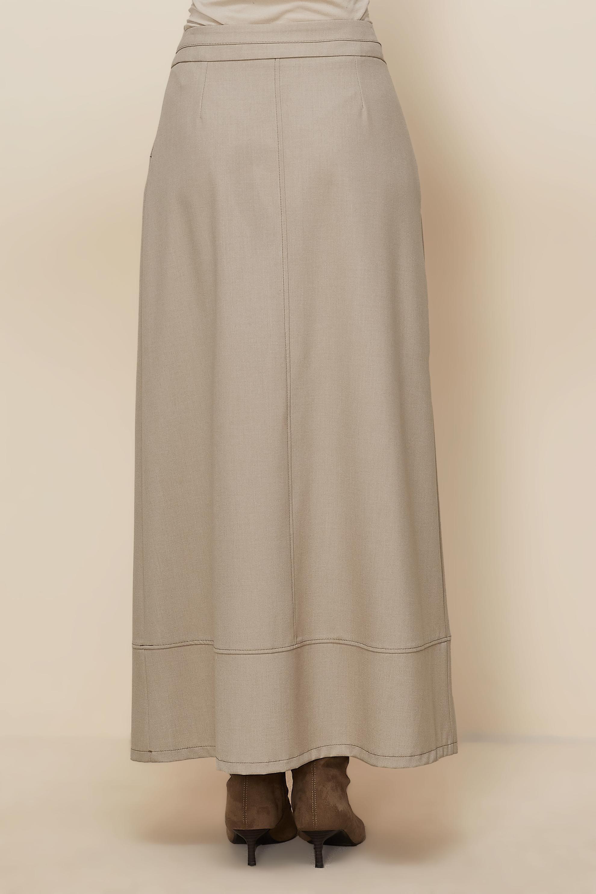 Tesettür giyim BEJ DÜĞMELİ ETEK 60710