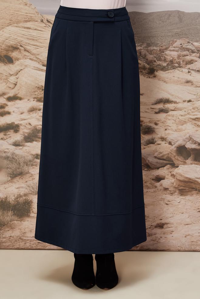 Hijab clothing NAVY BLUE BUTTON DETAILED SKIRT 60710 - ALVİNA