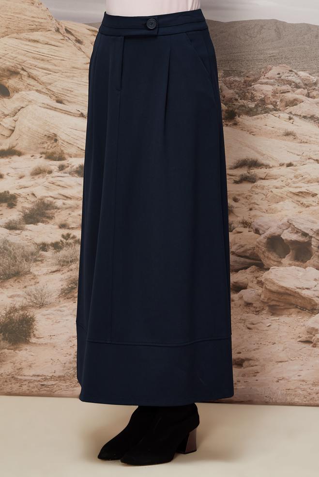 Hijab clothing NAVY BLUE BUTTON DETAILED SKIRT 60710 - ALVİNA