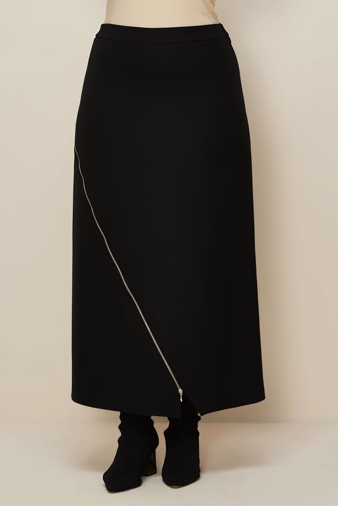 Vêtements hijab NOIR JUPE DÉTAILLÉE À GLISSIÈRE 60712 - ALVİNA