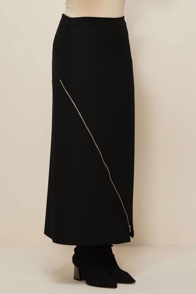 Vêtements hijab NOIR JUPE DÉTAILLÉE À GLISSIÈRE 60712 - ALVİNA