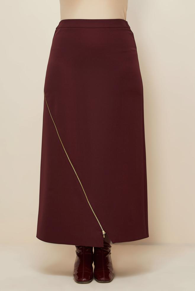 Vêtements hijab ROUGE BORDEAUX JUPE DÉTAILLÉE À GLISSIÈRE 60712 - ALVİNA