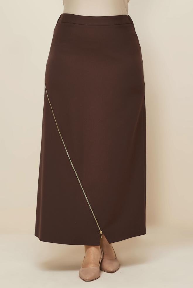 Vêtements hijab BRUN JUPE DÉTAILLÉE À GLISSIÈRE 60712 - ALVİNA