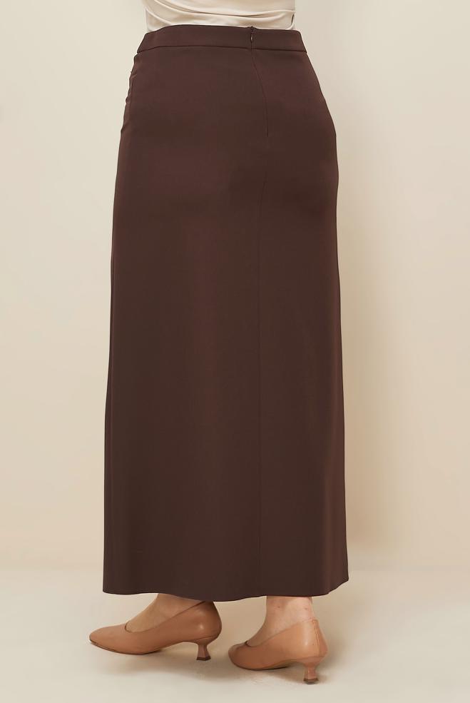 Vêtements hijab BRUN JUPE DÉTAILLÉE À GLISSIÈRE 60712 - ALVİNA