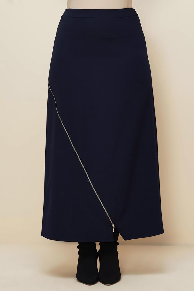 Vêtements hijab BLEU MARINE JUPE DÉTAILLÉE À GLISSIÈRE 60712 - ALVİNA