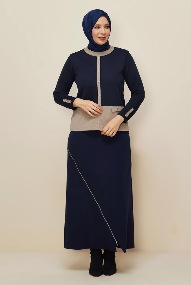 Vêtements hijab BLEU MARINE JUPE DÉTAILLÉE À GLISSIÈRE 60712 - ALVİNA