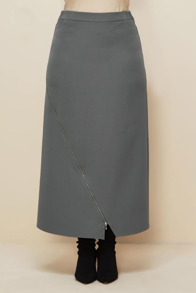 Vêtements hijab GRIS JUPE DÉTAILLÉE À GLISSIÈRE 60712 - ALVİNA