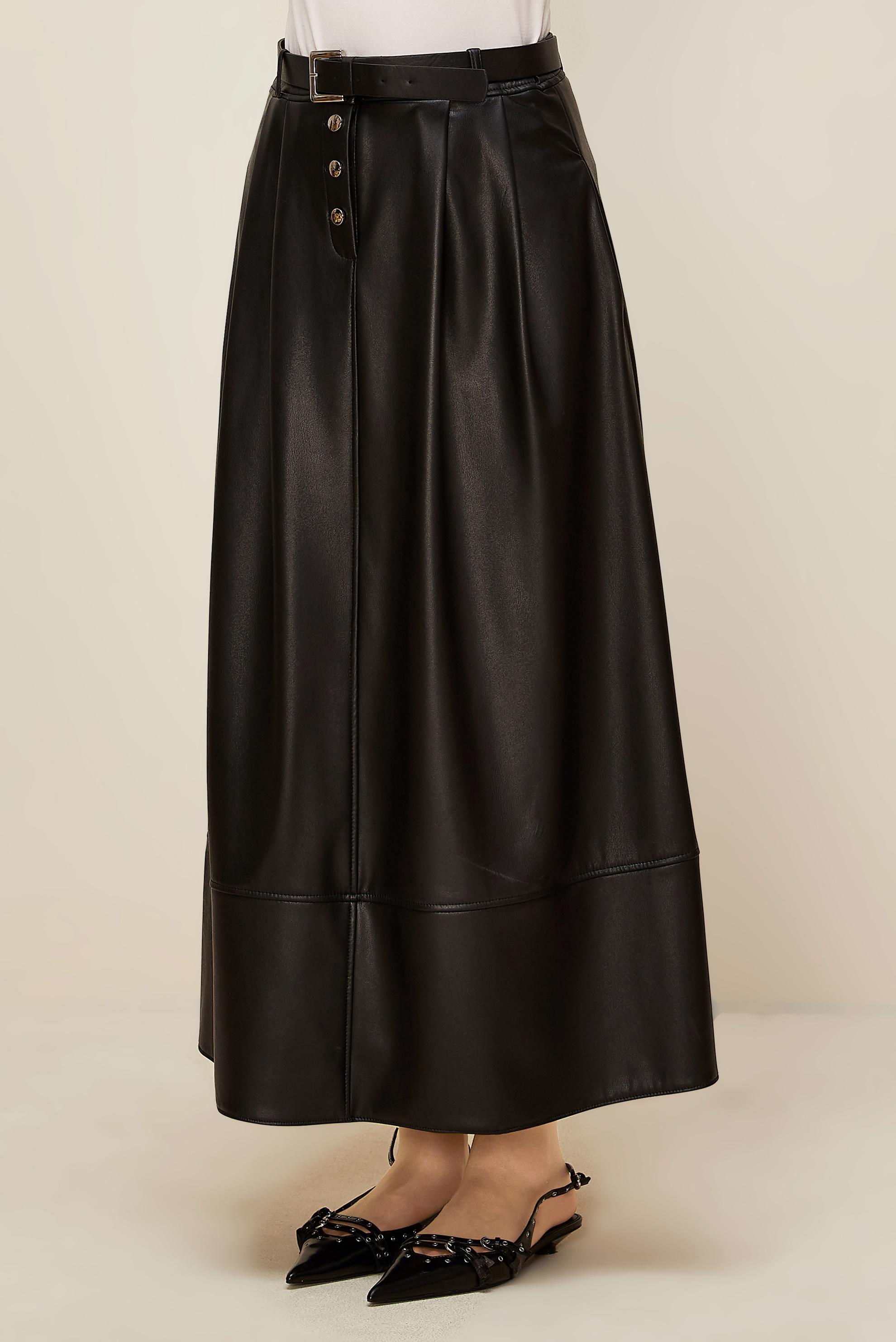 Vêtements hijab NOIR JUPE EN SIMILICUIR CEINTURÉE 60716