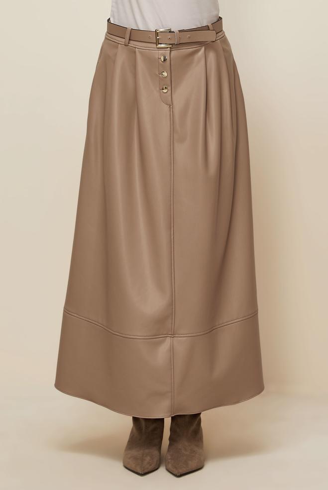 Hijab clothing BEIGE BELTED FAUX-LEATHER SKIRT 60716 - ALVİNA