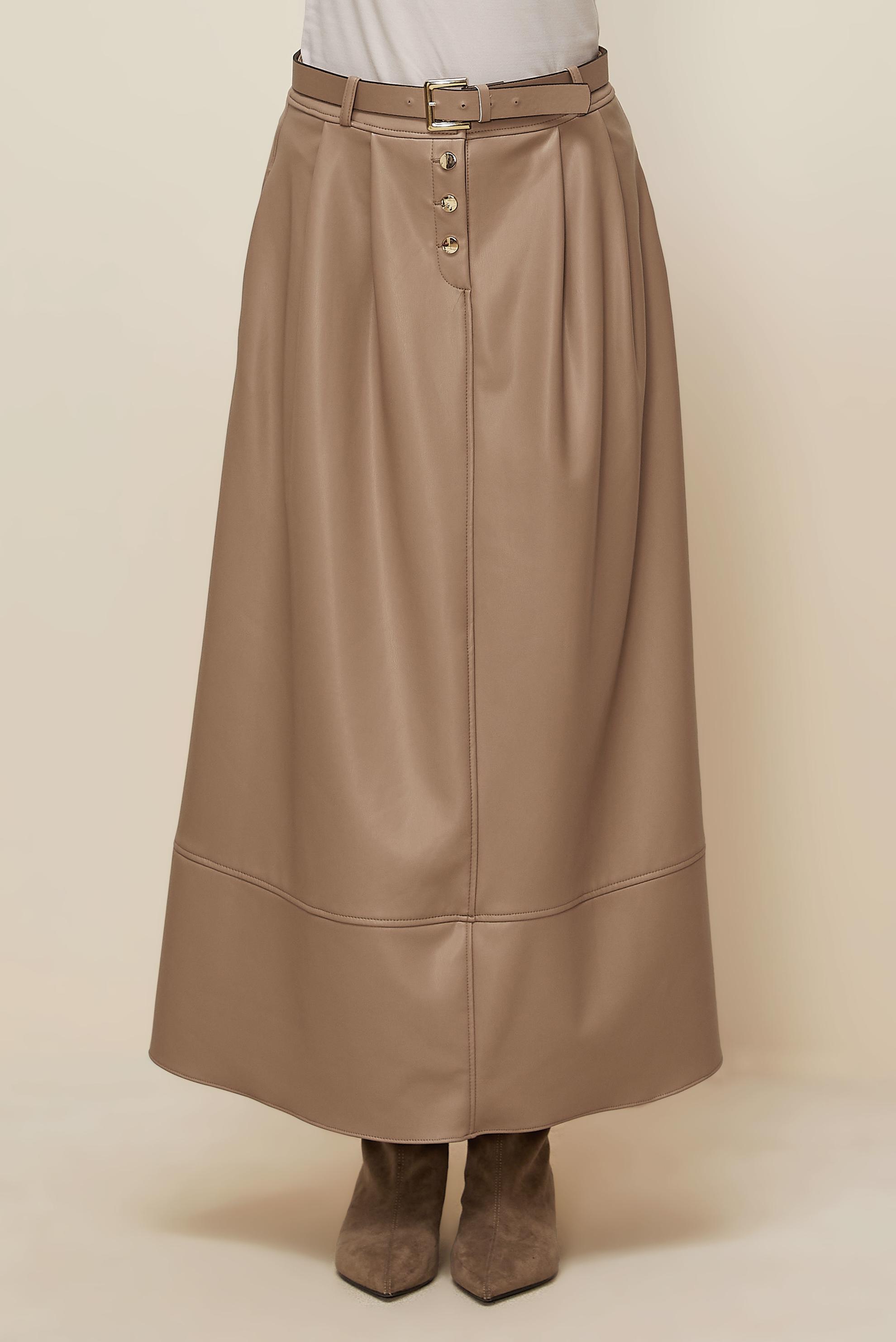 Hijab clothing BEIGE BELTED FAUX-LEATHER SKIRT 60716