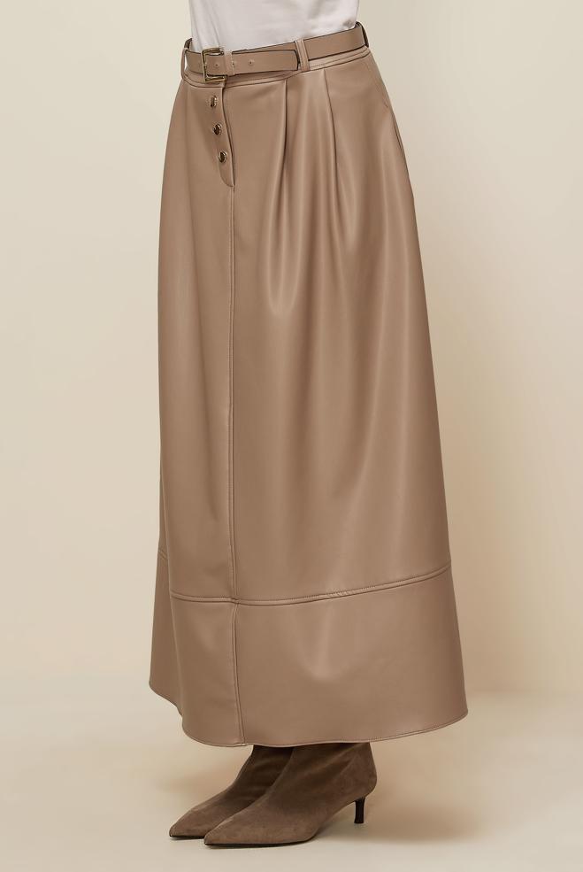 Hijab clothing BEIGE BELTED FAUX-LEATHER SKIRT 60716 - ALVİNA