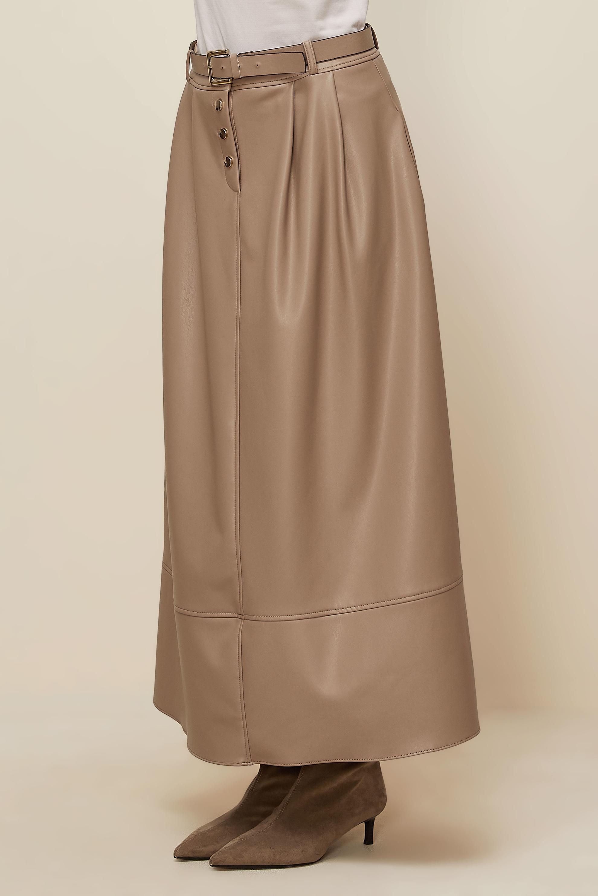 Hijab clothing BEIGE BELTED FAUX-LEATHER SKIRT 60716