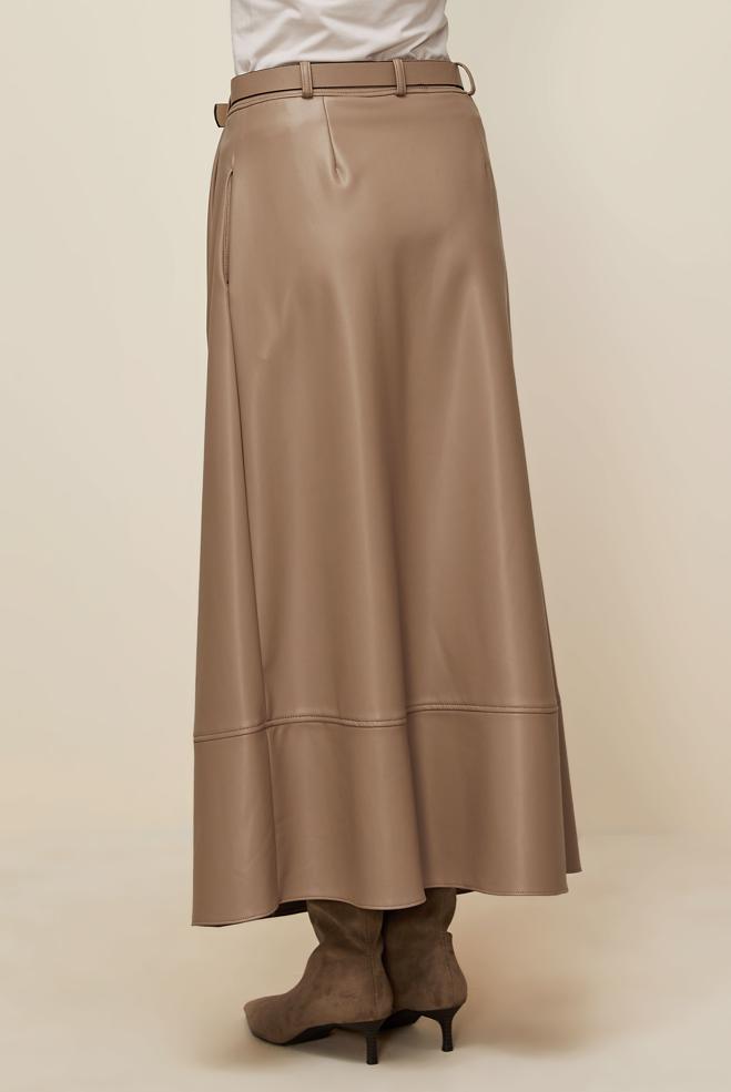 Hijab clothing BEIGE BELTED FAUX-LEATHER SKIRT 60716 - ALVİNA