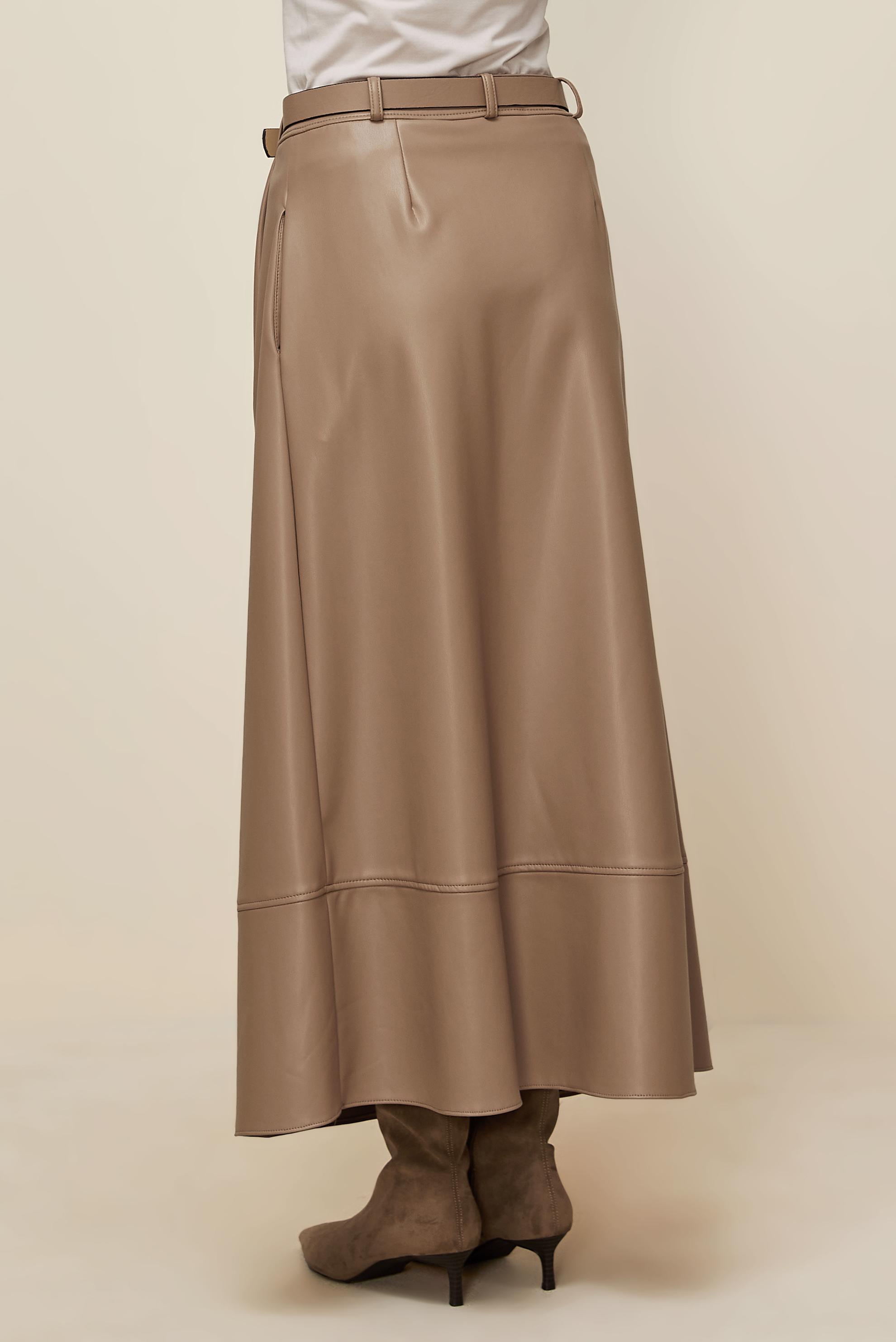 Hijab clothing BEIGE BELTED FAUX-LEATHER SKIRT 60716