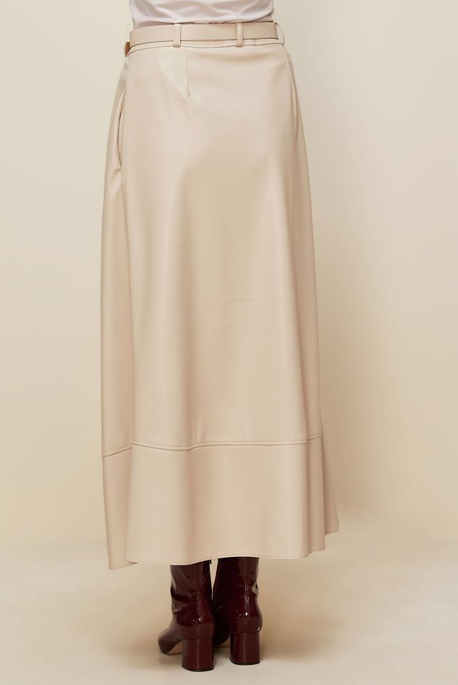 Tesettür giyim BEJ KEMERLİ SUNİ DERİ ETEK 60716 - ALVİNA