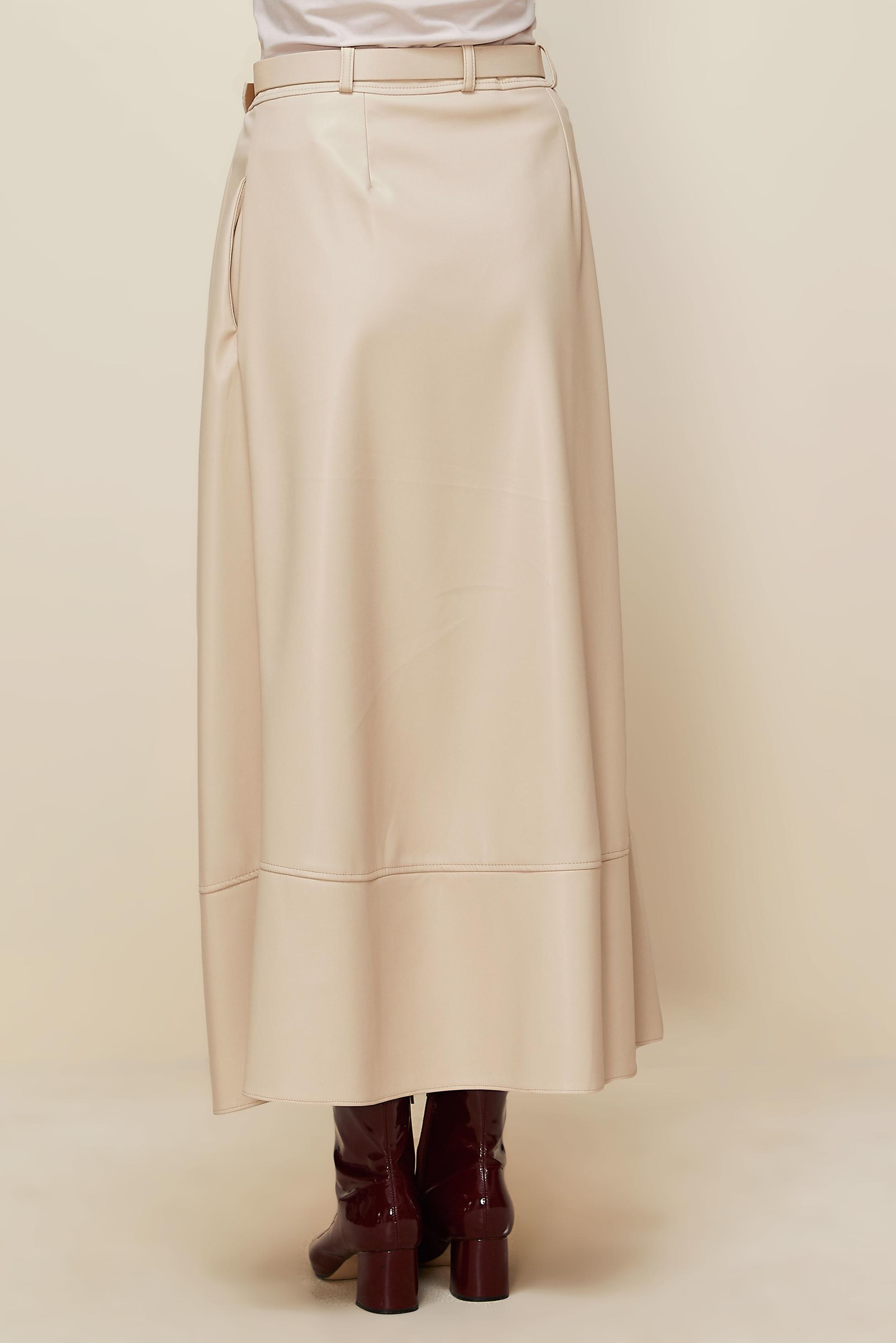 Tesettür giyim BEJ KEMERLİ SUNİ DERİ ETEK 60716