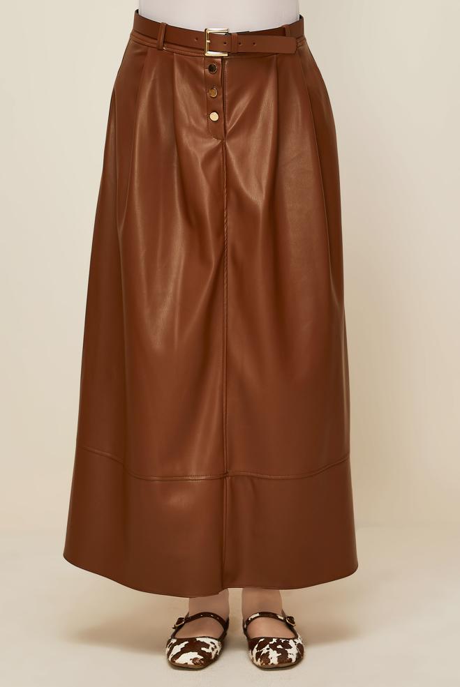 Hijab clothing TABA BELTED FAUX-LEATHER SKIRT 60716 - ALVİNA