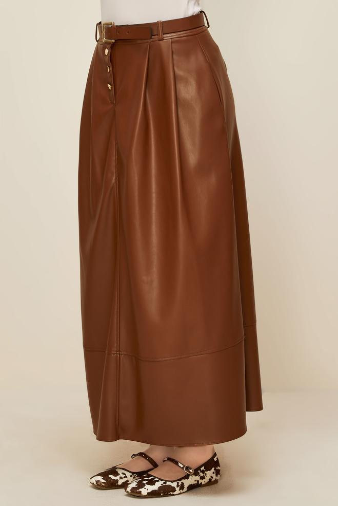 Hijab clothing TABA BELTED FAUX-LEATHER SKIRT 60716 - ALVİNA