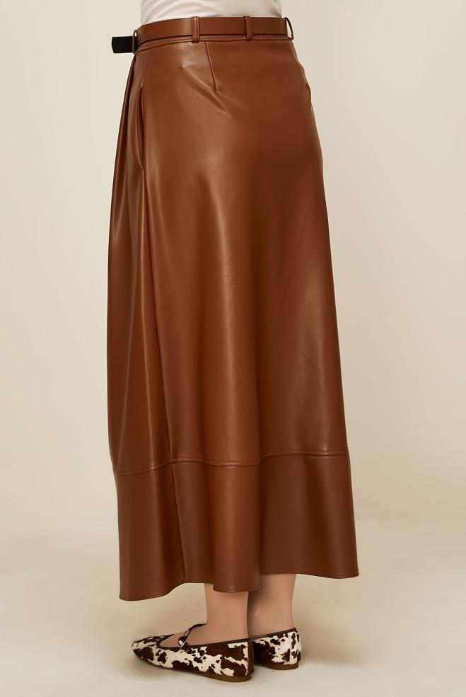 Hijab clothing TABA BELTED FAUX-LEATHER SKIRT 60716 - ALVİNA