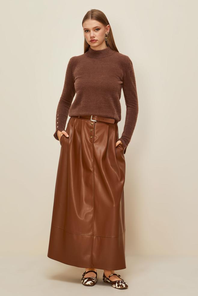 Hijab clothing TABA BELTED FAUX-LEATHER SKIRT 60716 - ALVİNA