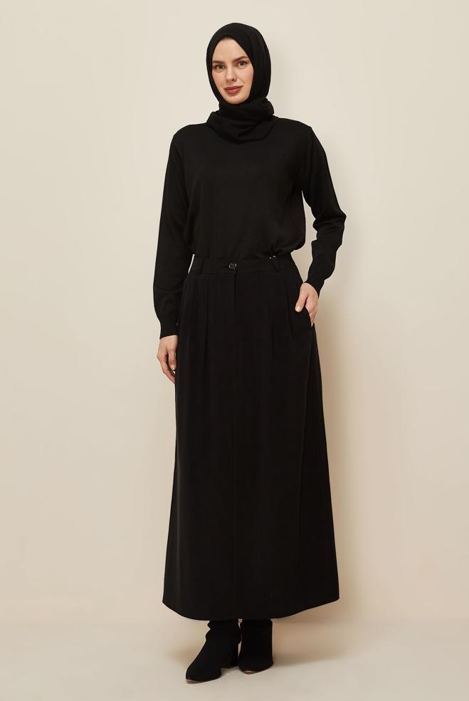 Vêtements hijab NOIR JUPE TRAPÈZE 60717 - ALVİNA