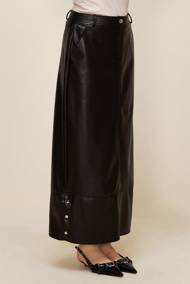Hijab clothing BLACK SNAPPED FAUX-LEATHER SKIRT 60718 - ALVİNA
