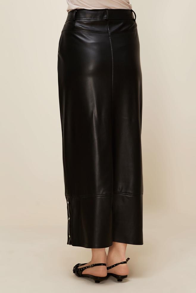 Hijab clothing BLACK SNAPPED FAUX-LEATHER SKIRT 60718 - ALVİNA