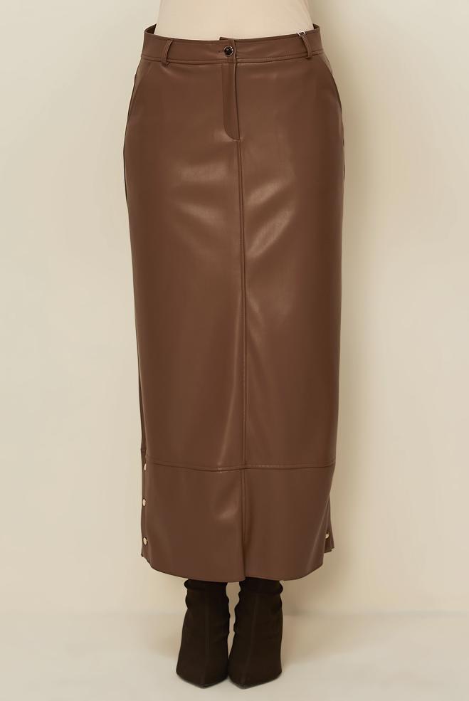 Hijab clothing TABA SNAPPED FAUX-LEATHER SKIRT 60718 - ALVİNA